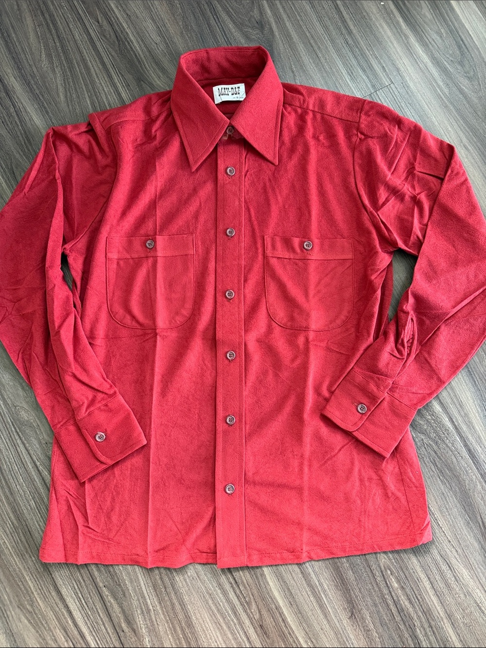 Vintage Men's Small Red Button-Down Shirt with Dual Chest Pockets by May D&F